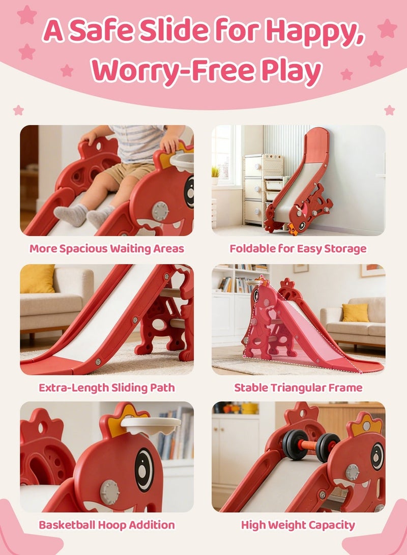 MaBaby Children's Freestanding Slide Indoor Household Small Kids Slide for Toddlers Folding Indoor Freestanding Slide Easy Assemble Children Climber Playset Toy Climber Freestanding Toddler Slide Basketball - Image 2